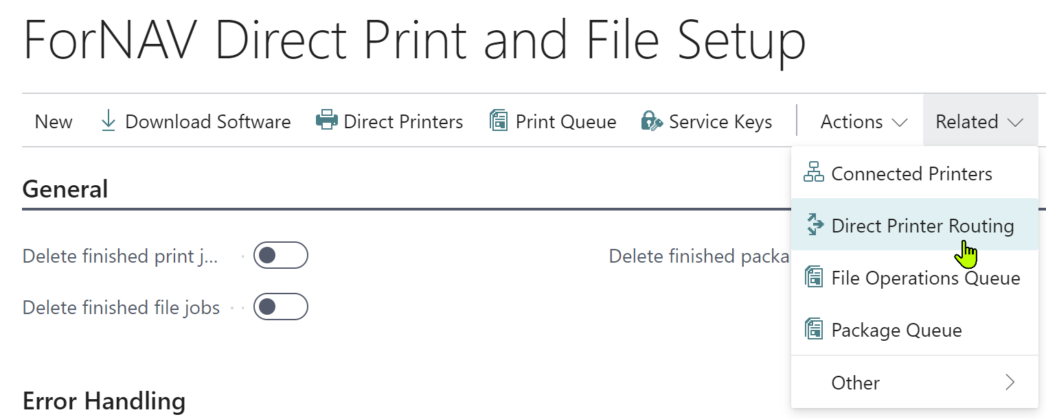 Printer routing menu